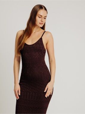 Torn by Ronny Kobo Dark Brown Textured Knit Midi Dress